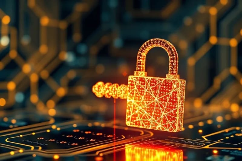 Quantum key and padlock representing encryption
