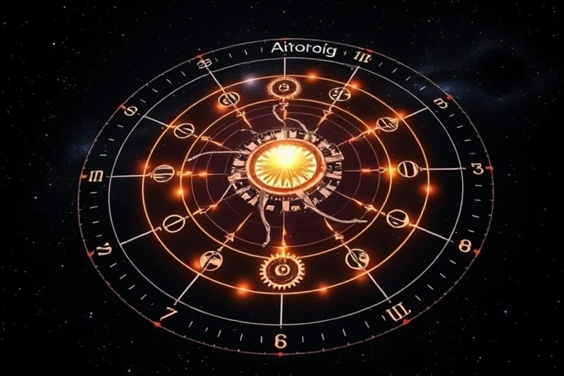 Mecanismo de reloj cósmico con energía pulsante central