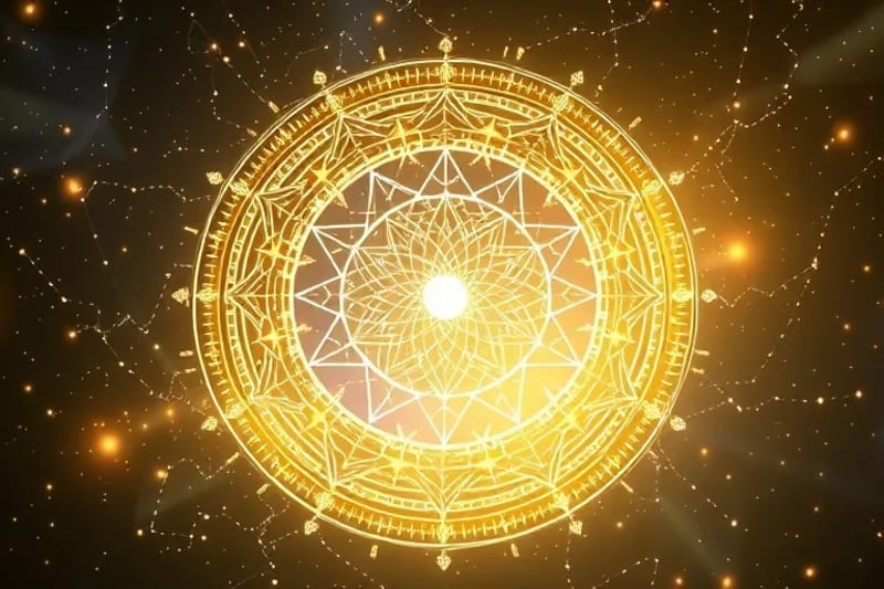 Estructura cristalina radiante con un núcleo brillante