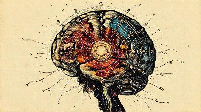 Abstract birth chart overlaying human brain with energetic lines