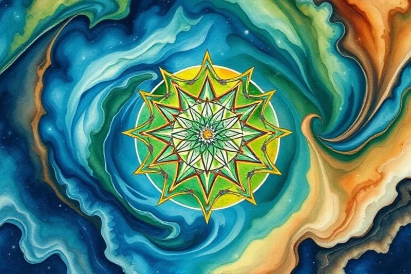 Abstract watercolor of flowing natural elements and subtle energy lines