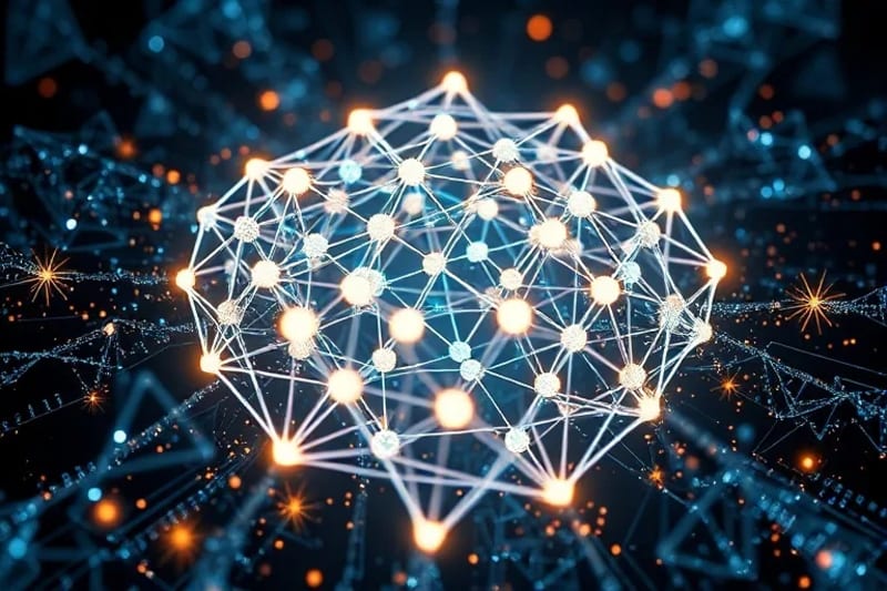 Estructura de celosía brillante que simboliza la criptografía basada en retículos, con fragmentos digitales y código binario, representando la evolución de los algoritmos de seguridad.
