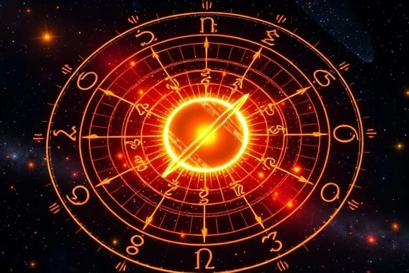 Abstract 3D render of planetary orbits and golden ratio spirals