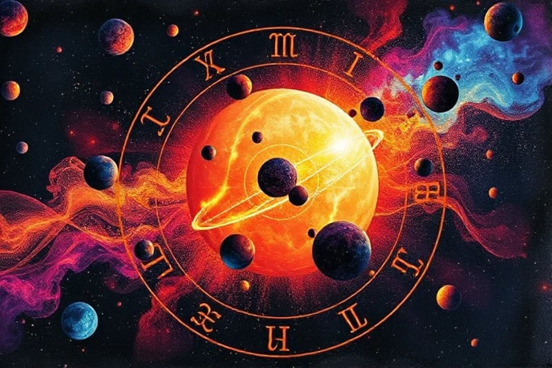 Representación abstracta de ondas cerebrales y órbitas planetarias