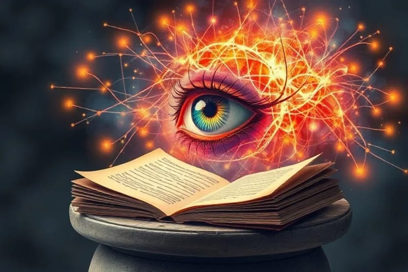Ojo observando redes neuronales y pergaminos antiguos