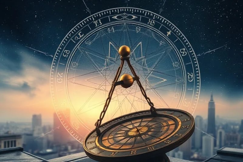 Ancient Wisdom, Modern World Astrolabe merging with city skyline