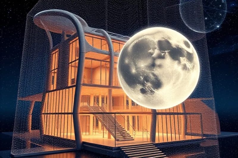 Architectural model with cosmic elements