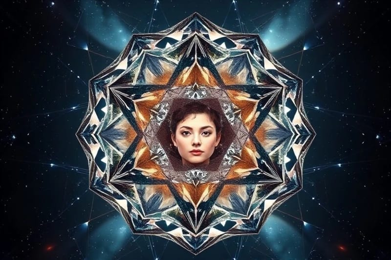 Abstract 3D render of a crystal polyhedron reflecting personality traits and self-discovery