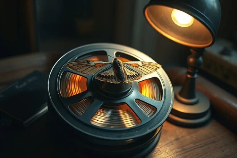 A vintage magnetic tape reel with a moth, symbolizing early computer bugs