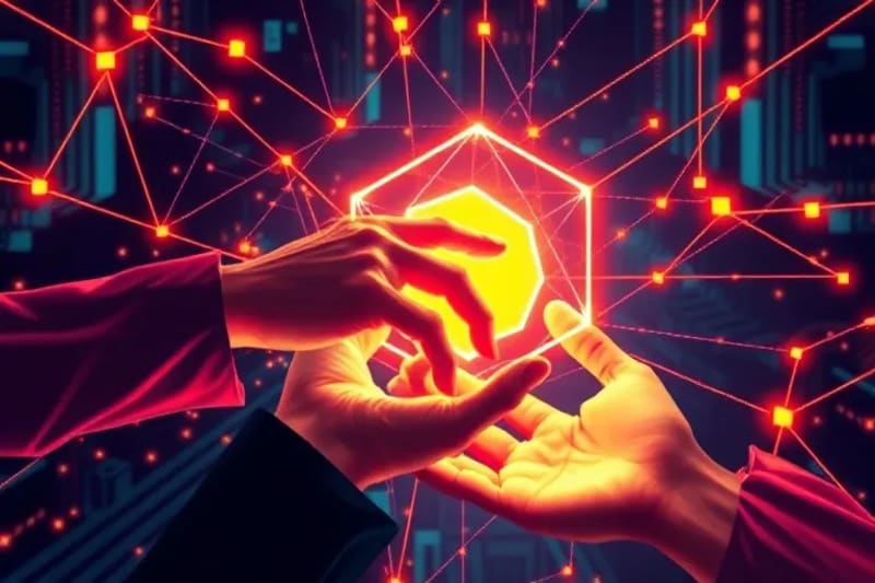 Geometric shapes representing a blockchain voting process