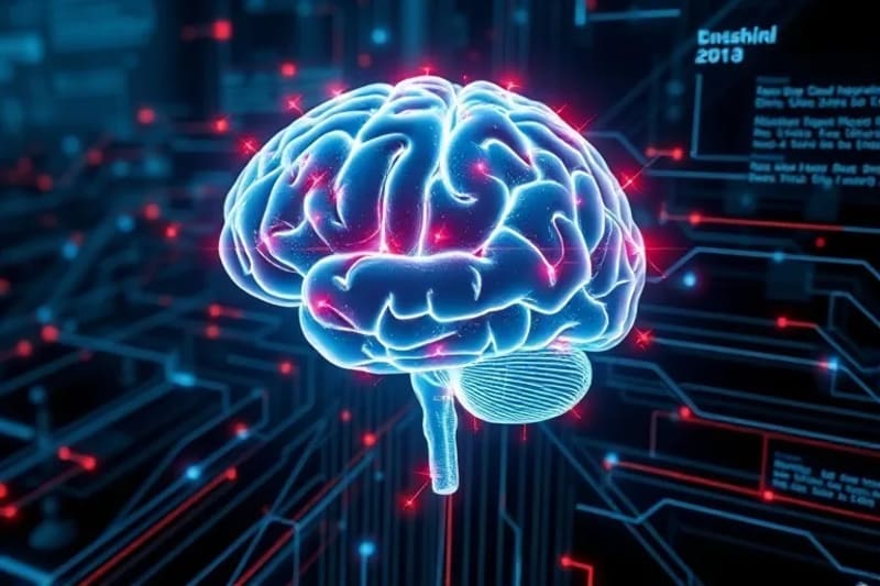 Render 3D de un cerebro humano conectado a un entorno digital seguro