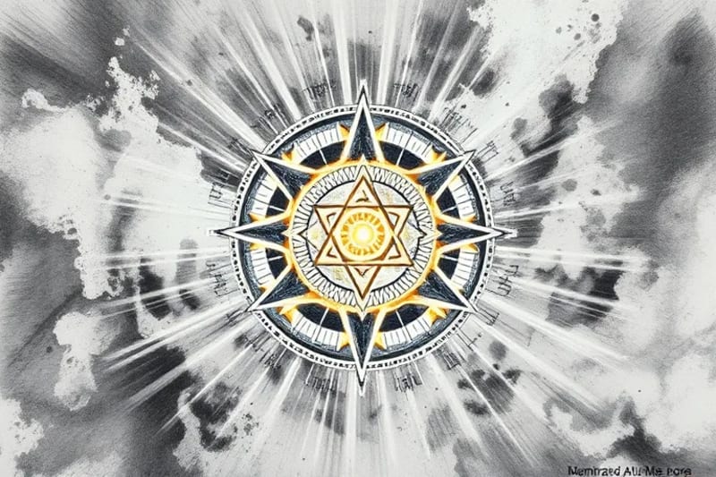 Intricate glowing sigil formed by light streams from an AI core
