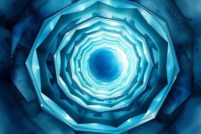 Abstract 3D render of a labyrinth with a backward-moving path