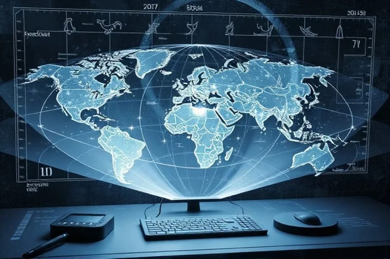Holographic birth chart over global map