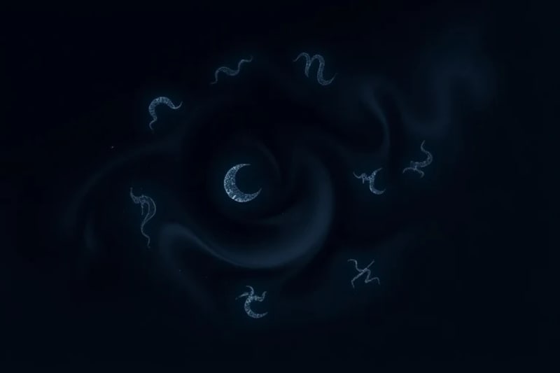 Abstract 3D render of swirling cosmic dust and light, symbolizing the hidden and transformative aspects of the psychological shadow in astrology.