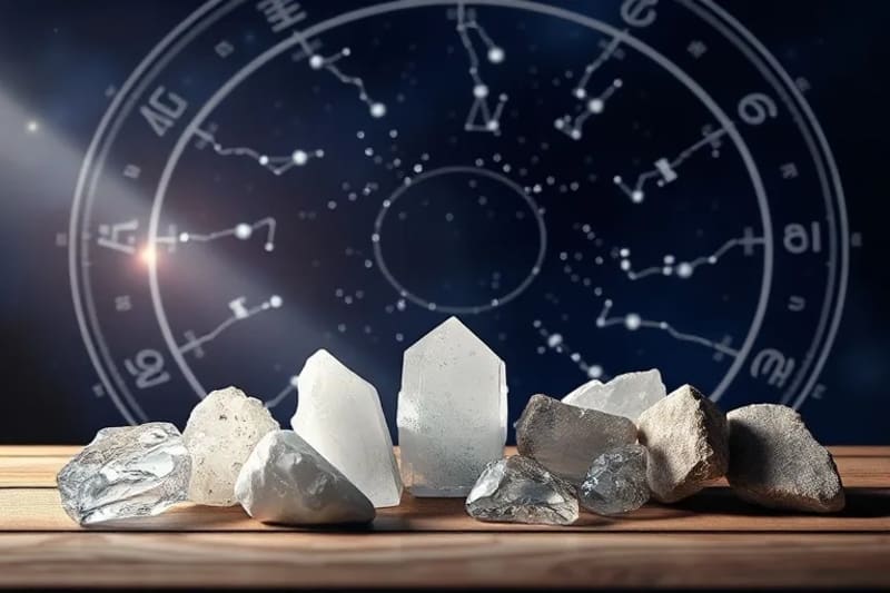 Representación 3D de cristales en un altar bajo la luz de la luna para la limpieza