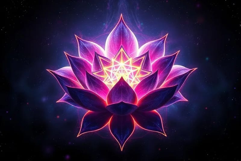 Representación de un loto floreciendo en el espacio, simbolizando la expansión de la conciencia y el despertar espiritual