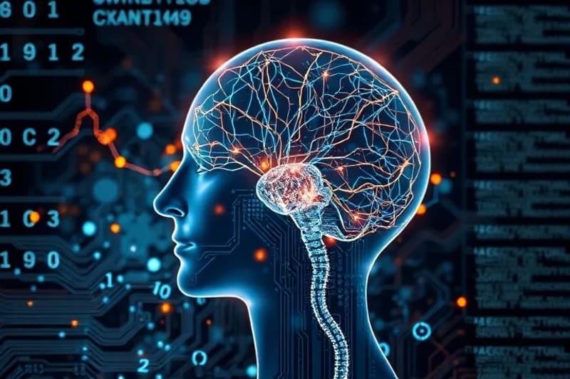 Conceptual still-life of transparent head with intricate glowing neural pathways, surrounded by abstract legal documents and digital code, symbolizing mental privacy protection in a digital era.