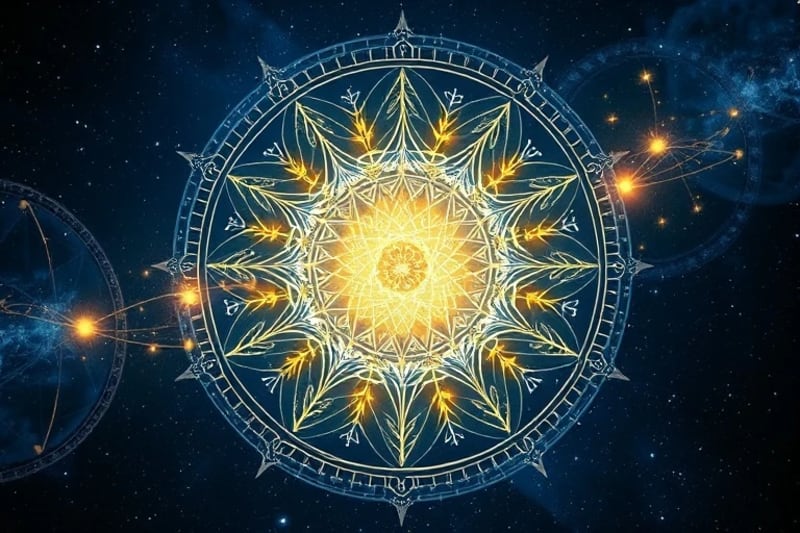 Abstract digital painting of a human aura interacting with swirling energy, geometric patterns