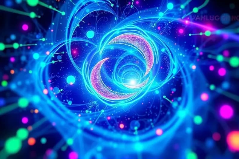 Abstract digital art representing complex data flow and optimization of athlete's gut health and cognitive function