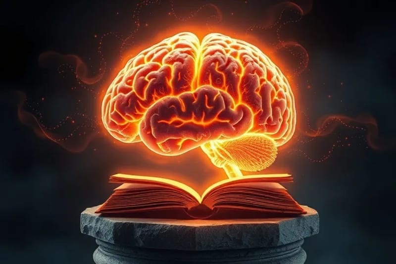 Representación abstracta del cerebro con energía espiritual