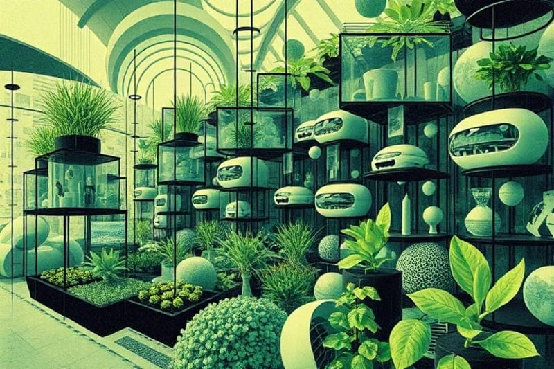 Representación abstracta de un ecosistema alimentario circular y sostenible.