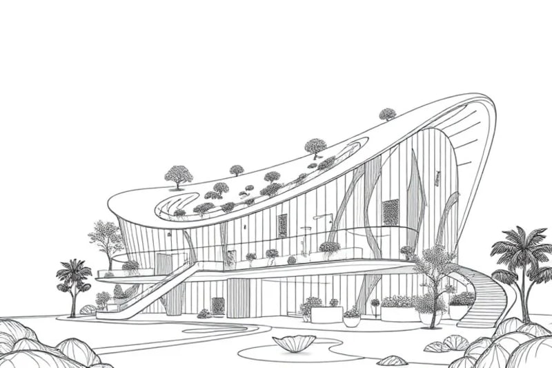 3D render of a smart, eco-friendly building with AI systems