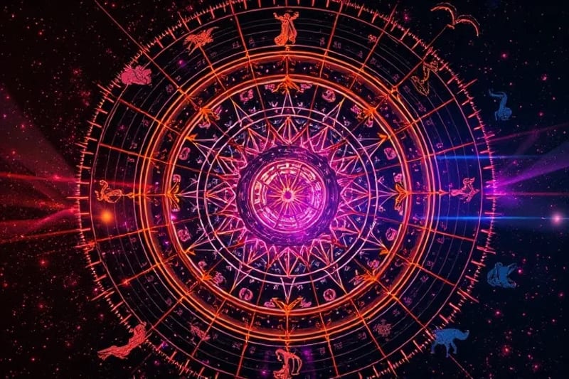 Carta astral con símbolos andinos y cósmicos entrelazados
