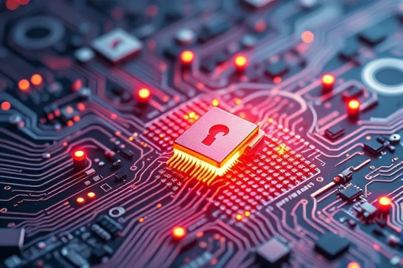 Cerradura digital de alta seguridad con elementos cuánticos protegiendo datos sensibles