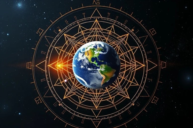 3D render of celestial mechanics impacting Earth