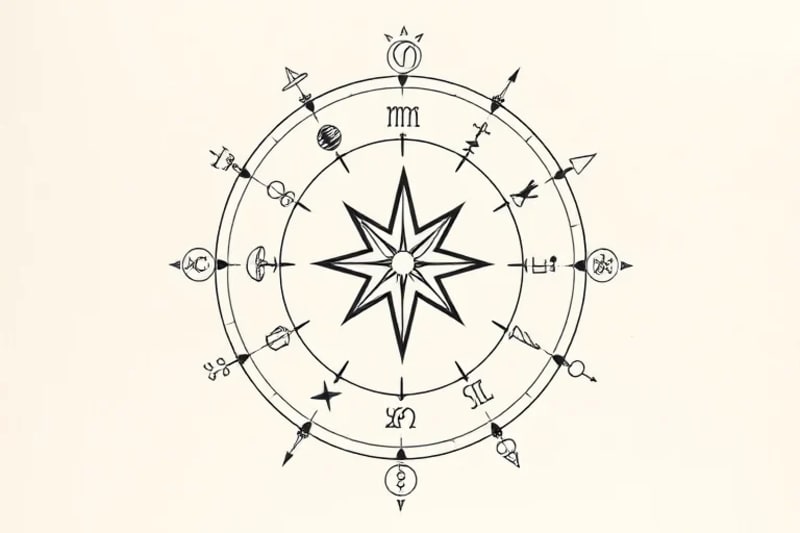 Un diario de sueños abierto con una pluma, rodeado de símbolos celestiales en acuarela.