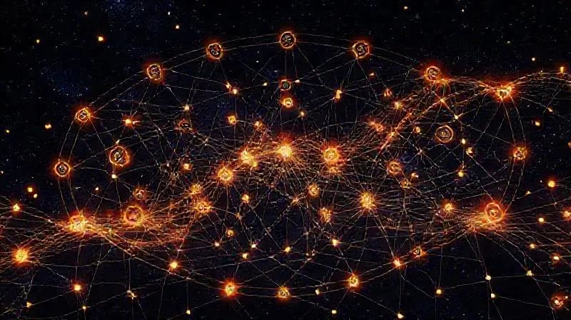 Abstract cosmic timeline as a neural network with planetary symbols