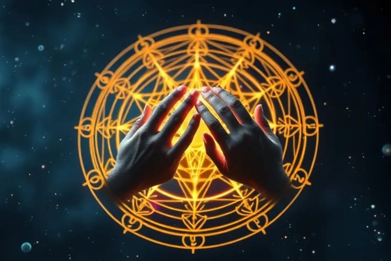 Astrological chart overlaying human connection and destiny