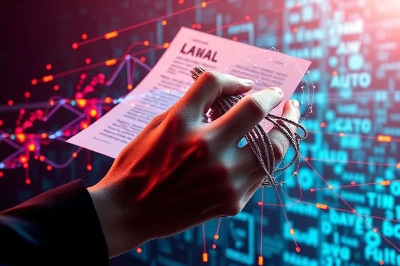 Illustration of legal code interacting with digital data