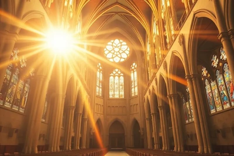 Representación arquitectónica de la geometría sagrada en un espacio etéreo.