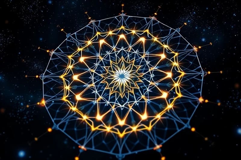 3D Render of interconnected glowing nodes and lines