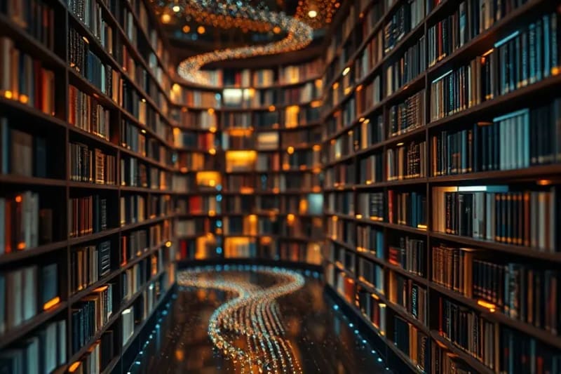 Abstract representation of digital literature and AI analysis