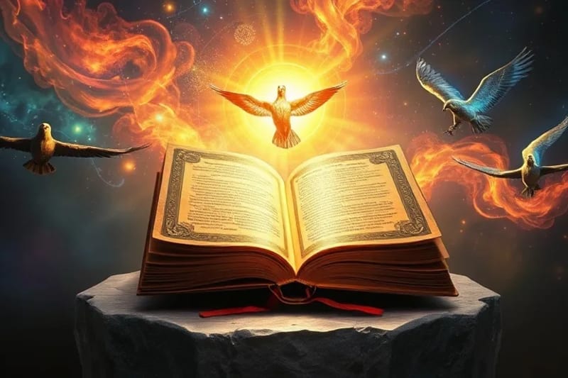 Representación mística de la cosmovisión andina fusionándose con elementos esotéricos cristianos, simbolizando la transformación cósmica y la interconexión espiritual.