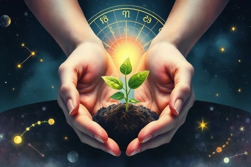 Manos plantando una semilla, simbolizando rituales de sanación y crecimiento