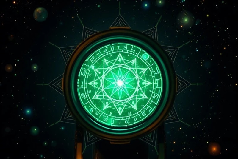 Un telescopio antiguo reflejando una interfaz digital de astrología