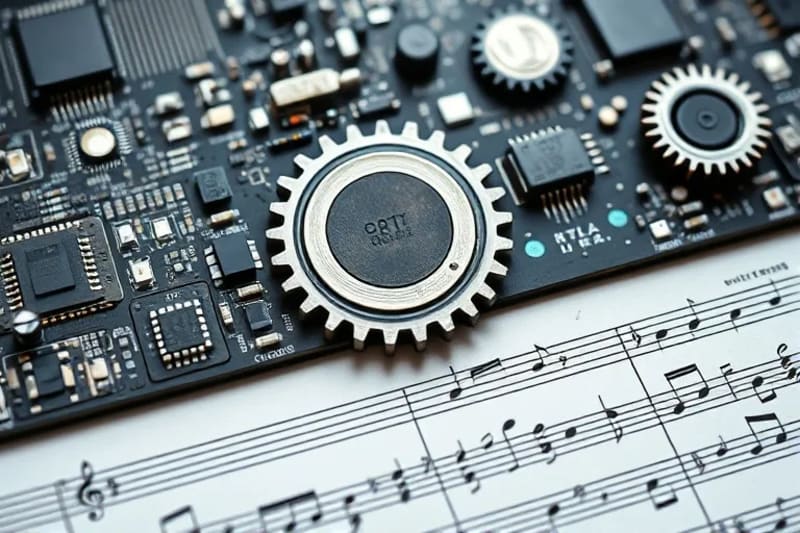 Conflictos legales en la música AI Representación abstracta de la propiedad intelectual