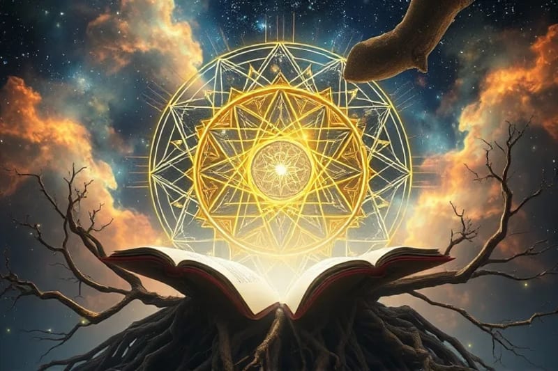 Manuscritos antiguos y tecnología moderna entrelazados con raíces