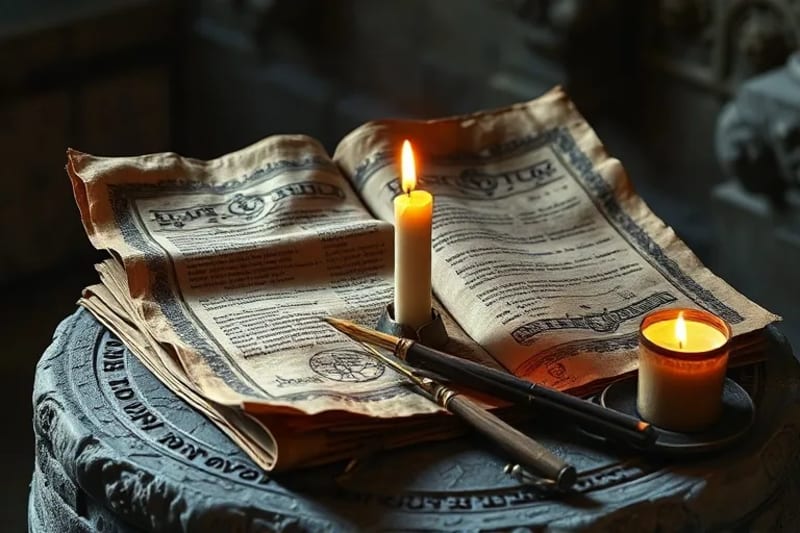 Manuscritos antiguos y símbolos astrológicos sobre pergamino