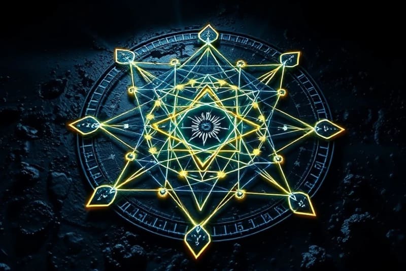 Abstract geometric forms and astrological symbols