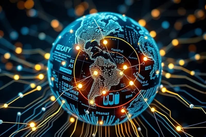 Conceptual globe network with overlapping legal boundaries