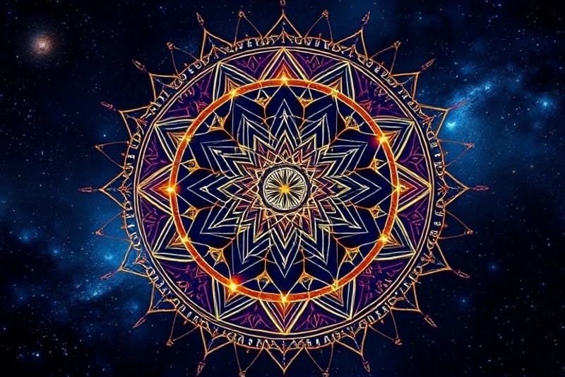 Vibrant mandala of sacred geometric shapes