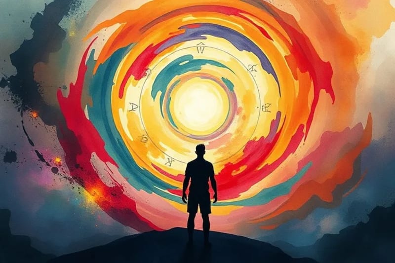 Representación abstracta del inconsciente colectivo y la integración de arquetipos en el tarot.