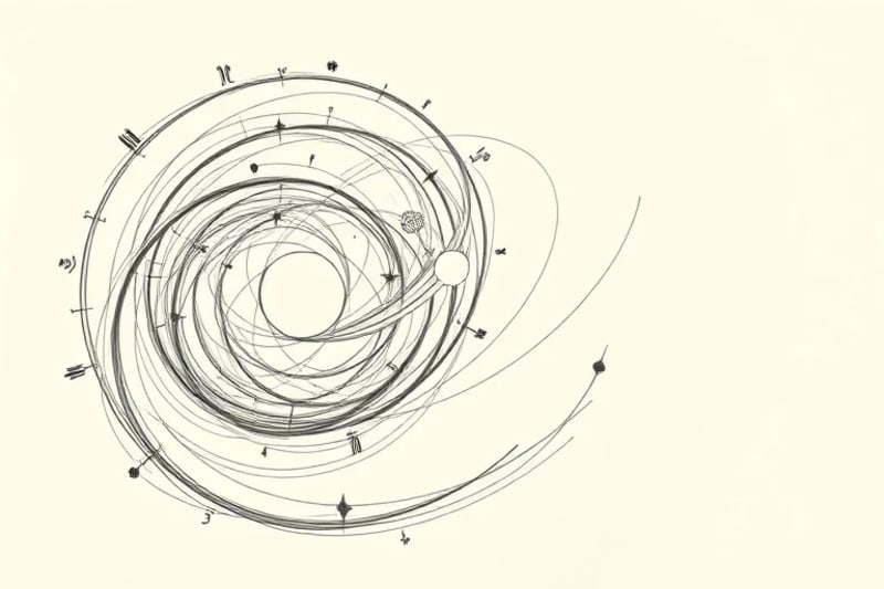 Abstract digital painting of planetary orbits