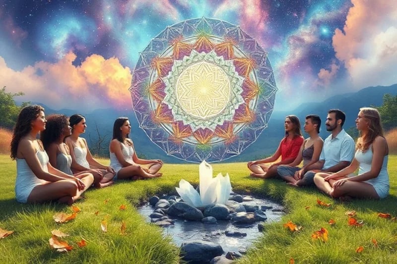 Grupo de personas realizando un ritual en la naturaleza