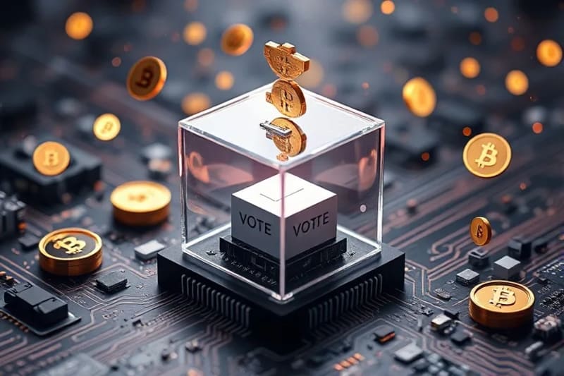 Voting ballot box with digital tokens and cryptographic symbols